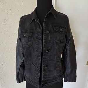 Code Bleu denim jacket with leather sleeves